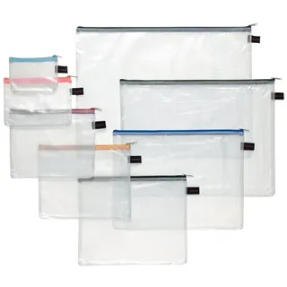 FolderSys Reißverschlussbeutel je 1x A6, B6, A5, B5, A4, B4 transparent/farbsortiert 0,15 mm, 6 St.