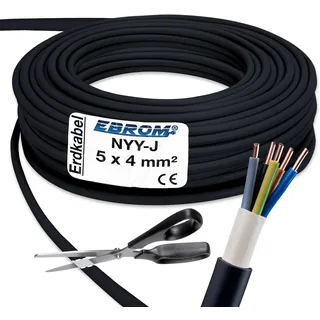 EBROM Erdkabel NYY-J 5x4 mm2 - Starkstromkabel - PVC Erdleitung - schwarz - Meterware auf den Meter genau - Auswahl in 1 Meter Schritten, viele Längen - NYY-J 5x4 mm2 - Ihre Länge: 5 Meter