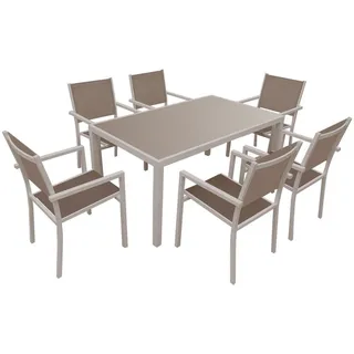 Happy Garden Gartenmöbel Bergamo aus taupefarbenem Textilene 6-Sitzer - taupefarbenes Aluminium