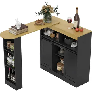 Homcom Ausziehbarer Bartisch 360°drehbarer Esstisch mit Stauraum Stehtisch Bistrotisch Küchentheke mit 8 Ablageflächen und 2 Schiebetüren für ... - Schwarz