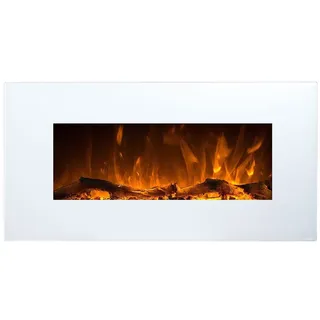 GLOW FIRE Elektrokamin Neptun Wandkamin elektrisch mit Heizung, Elektrischer Kamin mit Fernbedienung, Timer, 3 Dekorationen, LED Feuer weiß