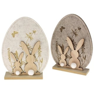 Macosa Home Osterei 2er Set Deko Osterei Filz Holz Braun 21 cm Dekoei Osterdeko Ei (Deko-Figur Ostern Osterdekoration Osterhase, Filzosterei Oster-Dekoration Tischdeko), Osterei floral Gemustert Osterdeko Filzei