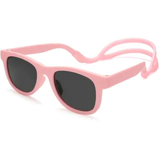 CIKJUK Polarisierte Baby Sonnenbrille 0-24 Monate mit Silikonband Weicher TPEE-Rahmen für Kinder UV400 Schutz Sonnenbrille Baby 0-2 Jahre-Rosa/Schwarz