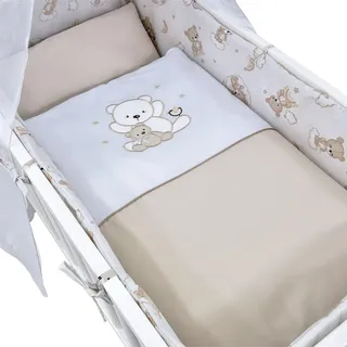Baby-Delux Wiegenset Bettwäsche Set 6-tlg für Babywiege Bärchen Beige (ohne Wiege) - Beige