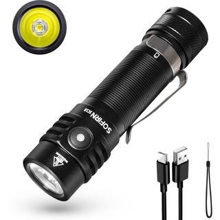 Sofirn EDC Taschenlampe, SC18 Aufladbar Led Taschenlampe SuperHell 1800 Lumen, Leistungsstarke Kompakte Taschenlampe mit Batterie, 6 Helligkeitsmodi für nächtliches Lesen und Suchen im Freien