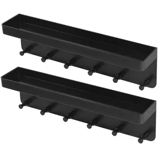 wohnTRAUM24 Schlüsselbrett Schlüsselbrett mit Ablage, Selbstklebend Schlüsselhalter ohne Bohren, 2 St. Schlusselhanger Schlüsselbrett mit 6 Haken schwarz