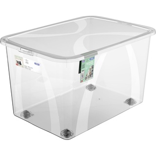 mit Rollen und Deckel 50 L transparent