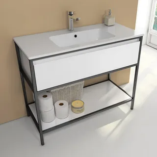 Megabad Loft 2.0 Waschtisch mit Unterschrank 100 cm, mit Metallgestell, Badmöbel, 29MR1001100I-Set,