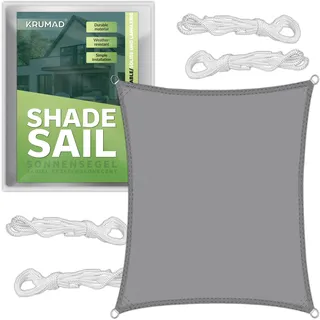 krumad Sonnensegel Rechteckig 3m x 2m, Grau, UV-Schutz, Wasserdicht, Wetterfest, für Garten, Balkon & Terrasse, Atmungsaktives HDPE 160 g/m2, inkl. 4 Befestigungsseile