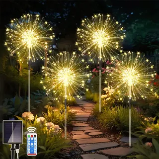 Dekofun Solarlampen für Außen 4 x 120 LED Solarleuchten Garten, 8 Modi Pusteblume Gartenstecker Winterfest Feuerwerk Wegeleuchten, Solar Gartenbeleuchtung für Balkon Blumenkasten Terrasse Deko