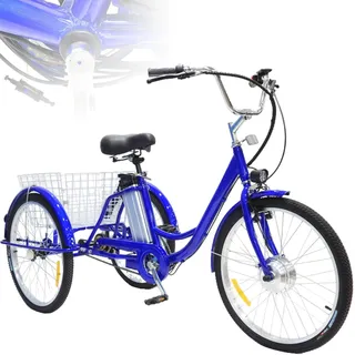 EaThsalL 24" Elektro Dreirad für Erwachsene 3 Rad Elektrodreirad Klappbar Dreirad 3 Rad Elektrodreirad FüR Senioren mit Aufbewahrungskorb Höhe Einstellbare Tragfähigkeit 150kg für Besorgungen Blue