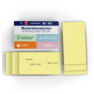 Magnetoplan Kommunikationskarten rechteckig, 500 Stück, gelb, 200 x 100 mm, VE 500 BL