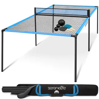 SereneLife Tischtennisplatte, Klappbar & Wetterfest, Ping Pong Tisch für Indoor & Outdoor, Schneller Aufbau, Stabil, Inkl. Netz & Clip Set, Black & Blue