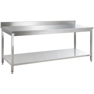 GastroHero Edelstahl Arbeitstisch Basic 20x7 mit Grundboden und Aufkantung
