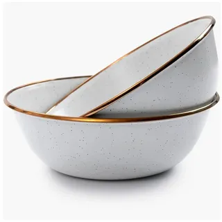 Barebones Schüssel Emaille Schüssel Set Retro Camping Geschirr, Emaille, Edelstahl, Schale Edelstahl 2 tlg beige