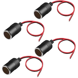 Powice 4 Stück 12V-24V Zigarettenanzünder Buchse, 12V Steckdose KFZ mit 35cm Kabel für LKW Auto KFZ Einbau Steckdose, GPS Dashcam Autoladegerät