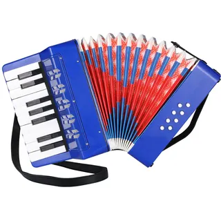 Akkordeon Kinder,17 Tasten 8 Bässe Piano Akkordeon,Ziehharmonika Kinder mit Einstellbare Trageriemen,Akkordeon Erwachsene und 3 Jahre, Musikinstrument Geschenk für Anfänger,Blau