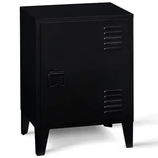 IDMarket Nachttisch Ester, 1 Tür, Metall, Schwarz, Industriedesign