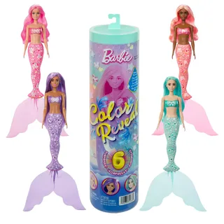 Barbie Color Reveal Meerjungfrauen-Puppe und Accessoires mit 6 Überraschungen (JMW61)