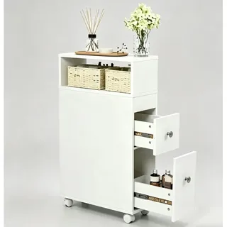MYMAI 15cm schmaler Nischenschrank mit Rollen, multifunktional als Badschrank, Lückenschrank für Kühlschrank und Nachttisch - Weiß