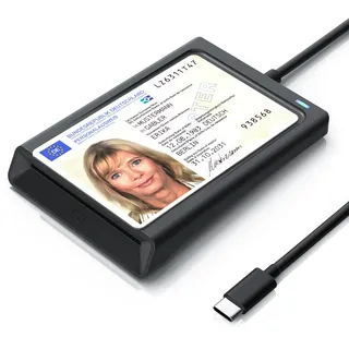 CSL-Computer Personalausweis Lesegerät mit NFC, Chipkartenleser USB-C | Online-Ausweisfunktion kontaktlos, Kontakt-Chipkarten nach ISO 7816, 424 kbit/s, Plug & Play ohne Treiberinstallation