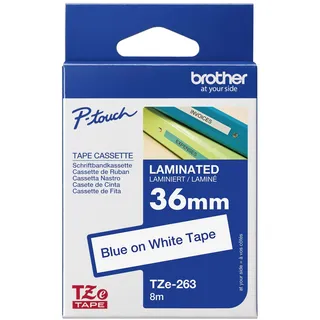 Brother TZe-263 Blau auf weiß (3,6 cm x 8 m)