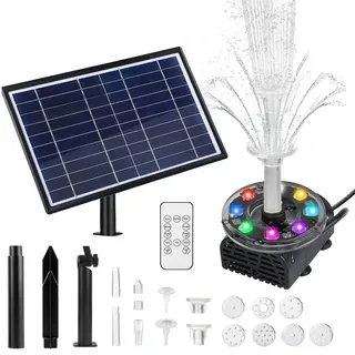 Speed Solar Gartenbrunnen,10W Wasserspiel Solar Springbrunnen mit RGB LED mit Fernbedienung