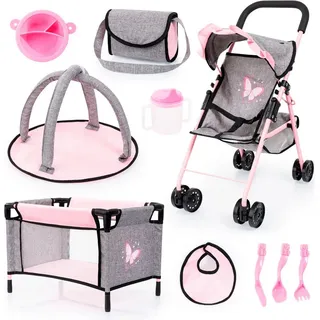 Bayer Design 10-in-1 Puppenwagen Set Grau/Rosa