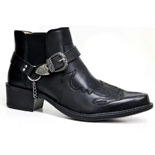 NANFAN Männer Casual Vintage Kurze Stiefeletten Western Cowboy Stiefel Stickerei Reitschuh Große Größe Spitz Ritter Reiten Motorradstiefel,Black-45 - 45 EU