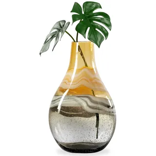 Torre & Tagus Andrea Mundgeblasene Glasvase für Heimdekoration, 35,6 cm hoch, große Bernsteinglasvase als Tafelaufsatz, handgefertigte Bernsteinvasen für Dekoration im Küstenwohnzimmer,