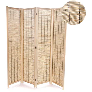 CREEDWOOD RAUMTEILER Gran Playa | 170x160 cm, 4-teilig, Schilfrohr, Holz | Natur Paravent, Faltbarer Sichtschutz, Trennwand, große Stellwand, Faltwand, Mobile Stellwand | Farbe: Natur