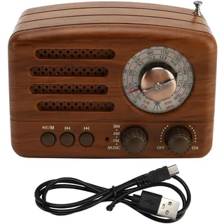 Topteng Retro Radio Bluetooth Lautsprecher, AM/FM/SW Nostalgie Radio, Kofferradio mit USB/TF-Karte, Mini Musikplayer für Zuhause - Dekoratives Vintage Design im Holzlook, Küchenradio Klein