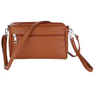 MIRROSI Umhängetasche Damen Crossbody Bag, aus Echtleder,Made in Italy (verstellbaren Schulterriemen), 3 Fächer, (24x16x6cm) braun