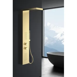 Marwell Duschpaneel 125×20 cm, Gold gebürstet, Regendusche, Handbrause,