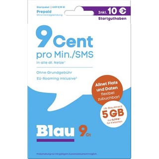 blau.de 9 Cent Startpaket Prepaid-Karte ohne Vertragsbindung