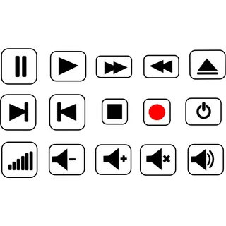Generisch Symbole für Player, DVD CD Video HiFi MP3 Player Kassette Play Pause Stop Rewind Aufkleber Sticker (Rw95/8) (5 mm)