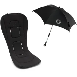 Bugaboo Sommer Accessoire Set: Duo-Komfort Sitzauflage für vier Jahreszeiten und Sonnenschirm+, kompatibel mit allen Bugaboo Modellen, für optimalen Schutz gegen Sonnenstrahlen, Midight Black