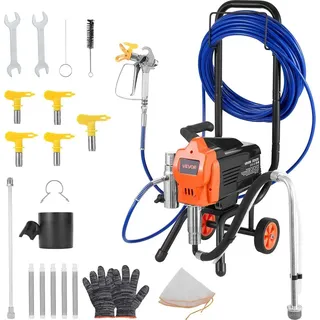 Vevor Airless-Farbspritzgerät Sprühgerät mit Standfuß 1500 W 3300 psi, Farbsprühsystem mit Reinigungsbürste & Schlauch & Verlängerungsstange & Düsen, Farbsprühgerät für Wohnungen, Gebäude