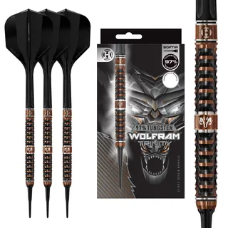 Harrows Wolfram Trinity 97% Tungsten Soft Tip Darts mit CNC-gefrästen Barrels, Bronze TiN Beschichtung, Quick Point Tech, Solo integrierter Schaft & Flight System (18g Schwarz/Braun)