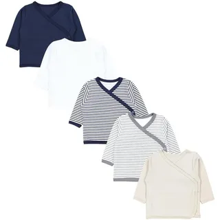 TupTam Baby Jungen Langarm Wickelshirt Baumwolle 5er Set, Farbe: Streifen Mix Blau Beige Grau, Größe: 62 - 62
