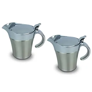 Gravidus 2er Set Thermo Sauciere Einhand Soßenkanne 400 ml Saucenkanne Edelstahl doppelwandig für heiße oder kalte Soßen Geschirr mit Einhand-Gießfunktion