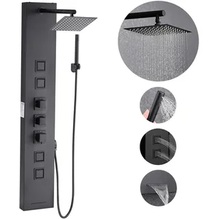Vevor Duschpaneel-Turmsystem (4 in 1) mit Regenwasserfall-Duschkopf, (124 cm) Duschsäule aus gebürstetem Edelstahl, Regenmassagesystem zur Wandmontage, mit Handbrause & 4 kleiner Massagedüsen