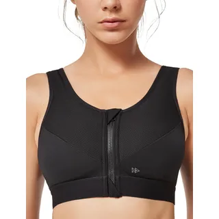 Yvette Sport BH Starker Halt mit Vorderverschluss, Große Größen Fitness Lauf Sports Bra,Schwarz,75A - 75A