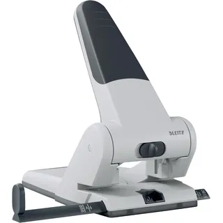 Leitz Extrastarker Registratur-Locher, Für 65 Blatt, Großer leistungsstarker Locher für müheloses Lochen im Büro, Aus Aluminiumdruckguss, recycelte Kunststoffteile, 100% recycelbar, Weiß, 51800084