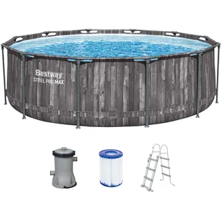 BESTWAY Steel Pro Max Frame Pool Set 366 x 100 cm holzoptik inkl. Filterpumpe