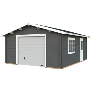 Palmako Garage Roger 23,9 m2 - 44 mm - mit Sektionaltor dunkelgrau/weiß lackiert