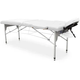 quirumed Leicht zusammenklappbare Massageliege aus Aluminium, Farbe Weiß, 186 x 66 cm, Massageliege, Kunstleder, leicht, tragbar, teleskopische Höhenverstellung, bis zu 140 kg