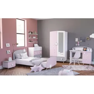 möbelando Kinderzimmer Möbelset Mädchenzimmer Kinderzimmermöbel (5-teilig) Savannah I