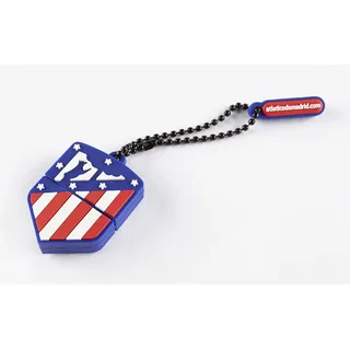 FRIENDLY LICENSE Atlético de Madrid USB-Stick, 32 GB, Form und Farben des Clubwappens, inklusive kleinem Anhänger, gummierte Oberfläche und geringes Gewicht, offizielles Produkt des Teams