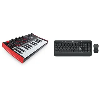 AKAI Professional MPK Mini Play MK3 - MIDI Keyboard Controller mit eingebautem Lautsprecher und Sounds & Logitech MK540 Advanced Kabellose Tastatur und Maus Combo für Windows